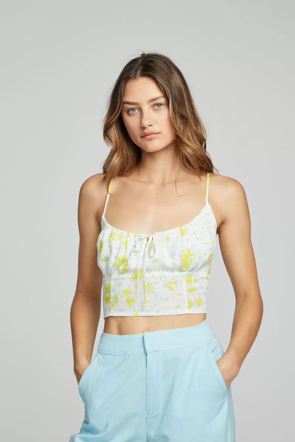 Chaser Brand Alana Tank Top - Baby Blue Daisy Floral Hot