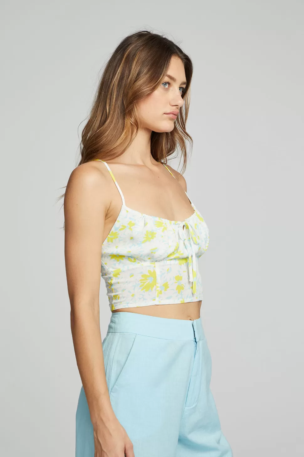 Chaser Brand Alana Tank Top - Baby Blue Daisy Floral Hot