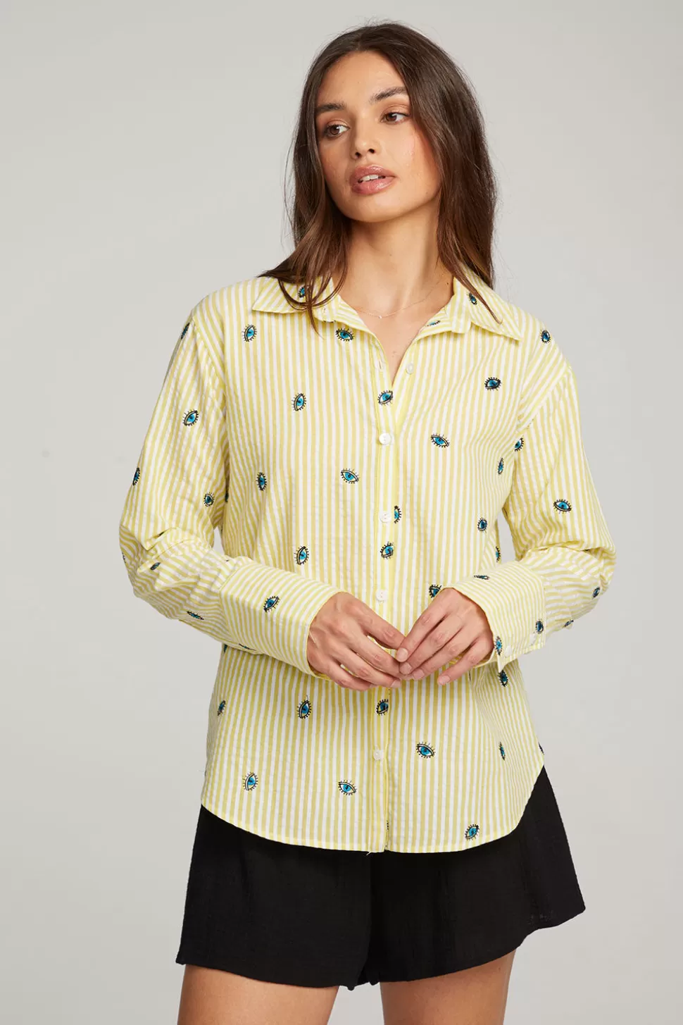 Chaser Brand Allover Eye Button Down Flash Sale