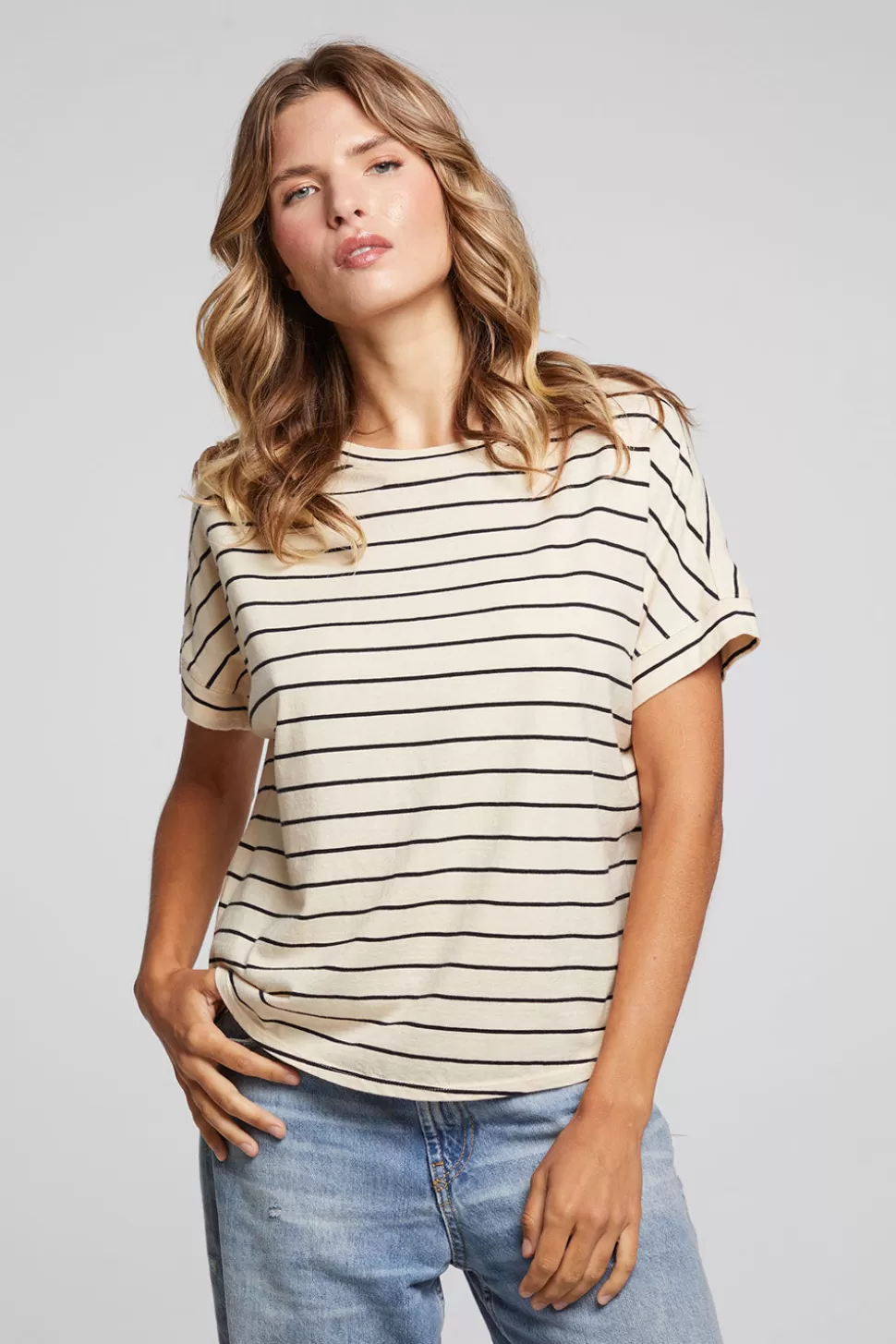 Chaser Brand Amber Black And Sand Stripe Tee Best