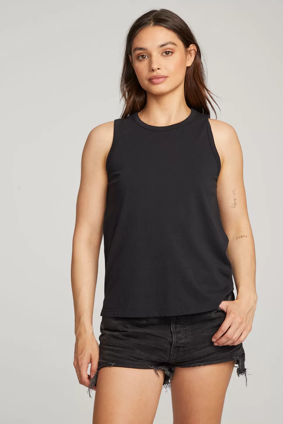 Chaser Brand Basic Black Slit Tank Best Sale