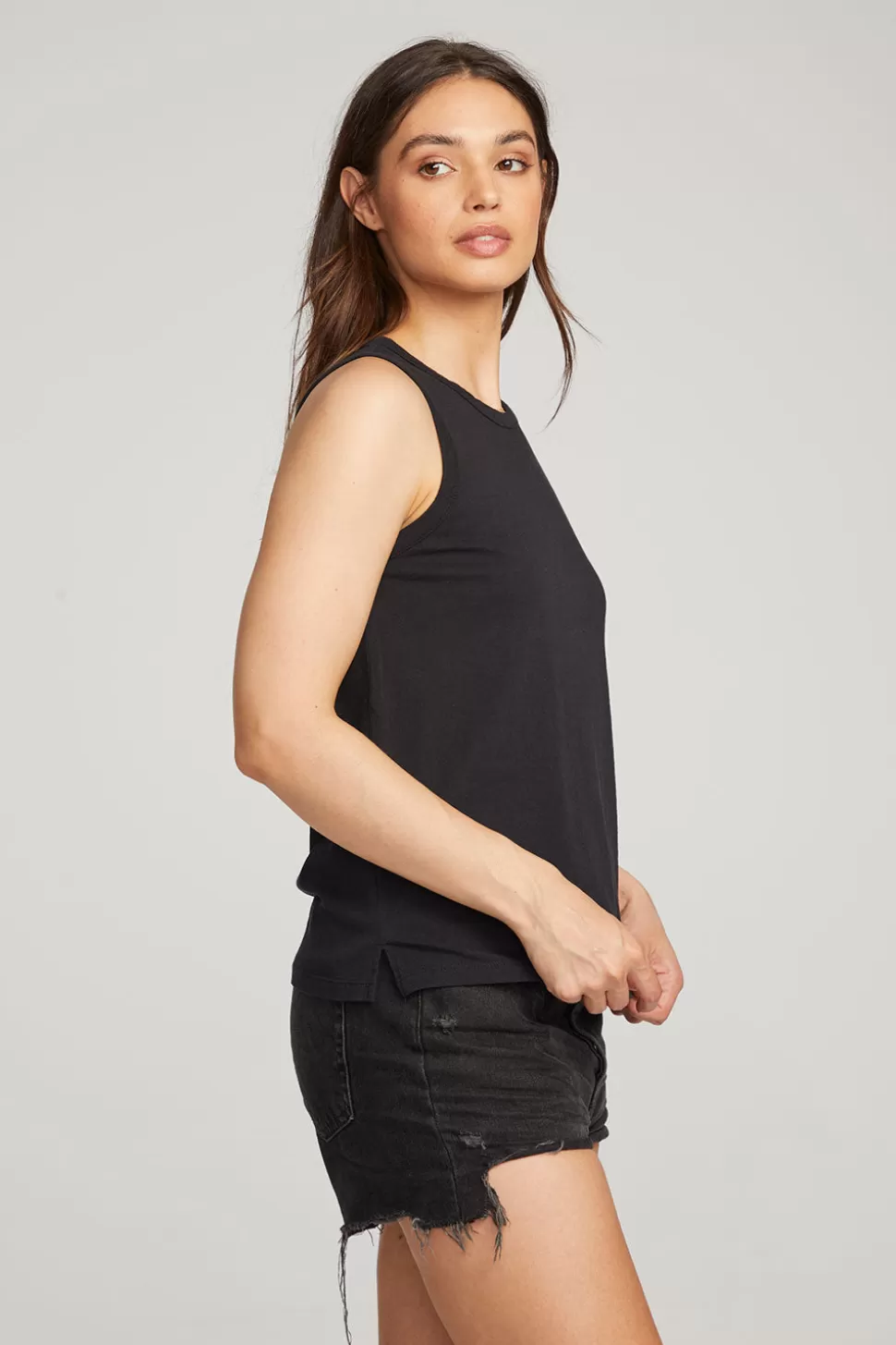 Chaser Brand Basic Black Slit Tank Best Sale