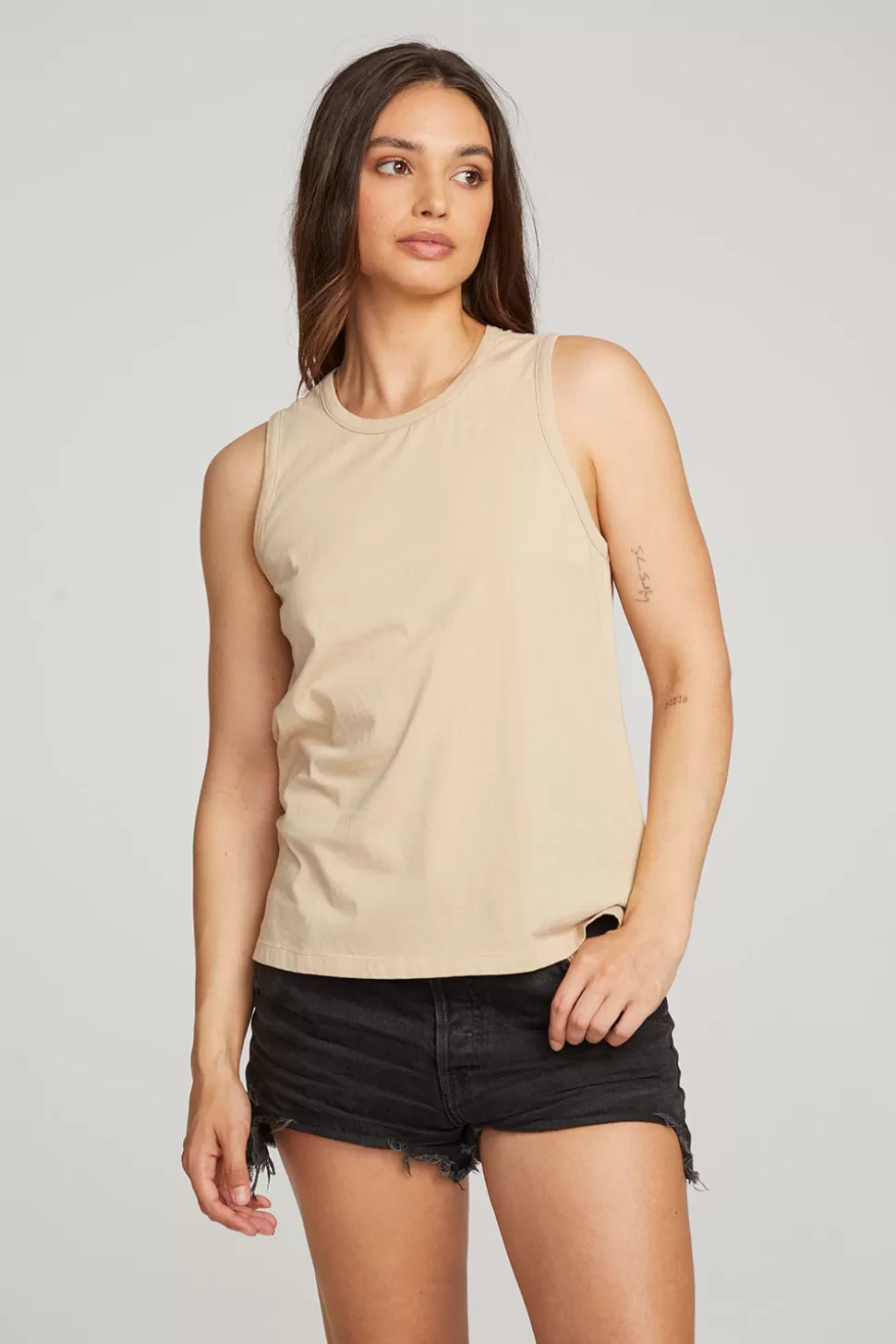 Chaser Brand Basic Cappuccino Slit Tank New