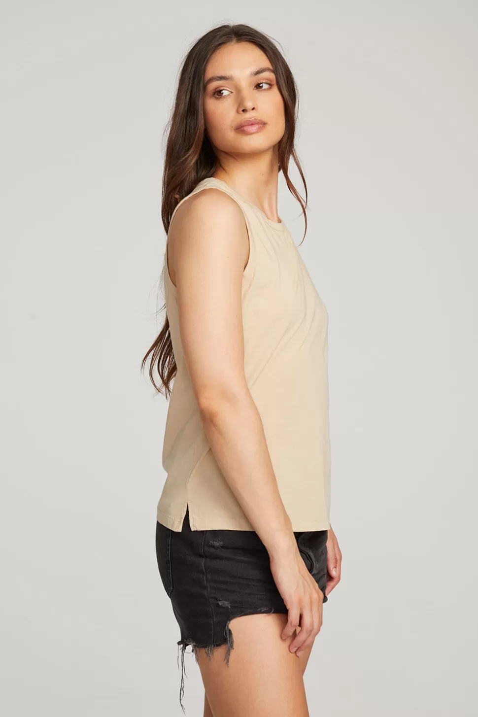 Chaser Brand Basic Cappuccino Slit Tank New