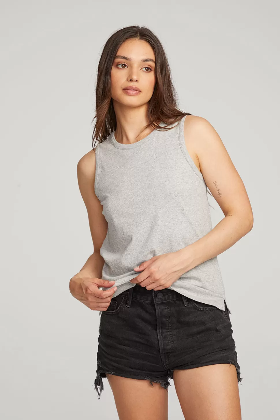 Chaser Brand Basic Heather Grey Slit Tank New