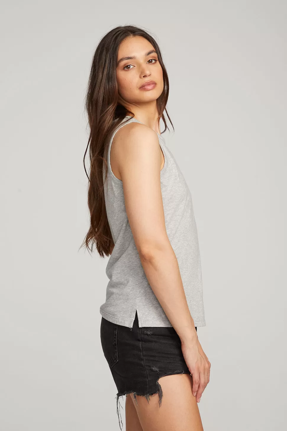 Chaser Brand Basic Heather Grey Slit Tank New