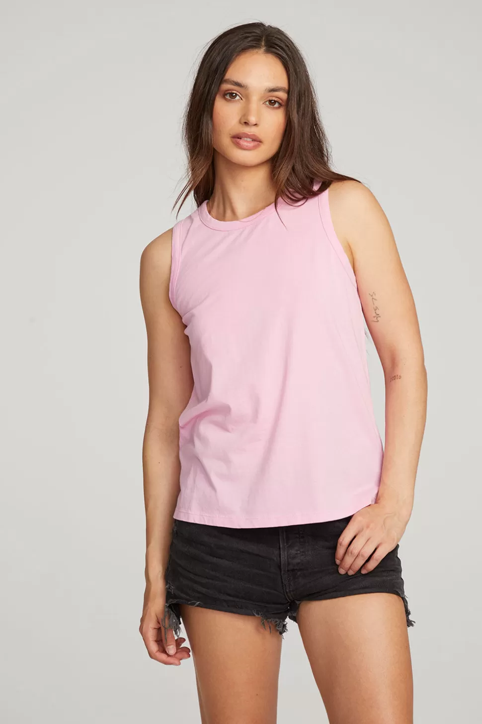 Chaser Brand Basic Pastel Lavender Slit Tank Discount