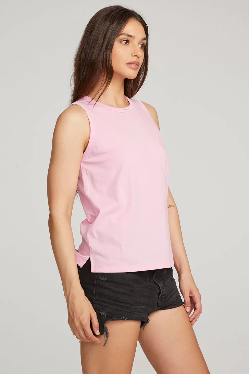 Chaser Brand Basic Pastel Lavender Slit Tank Discount