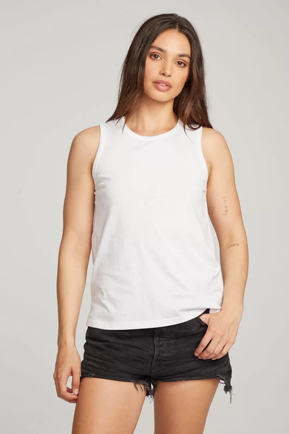 Chaser Brand Basic White Slit Tank Best Sale