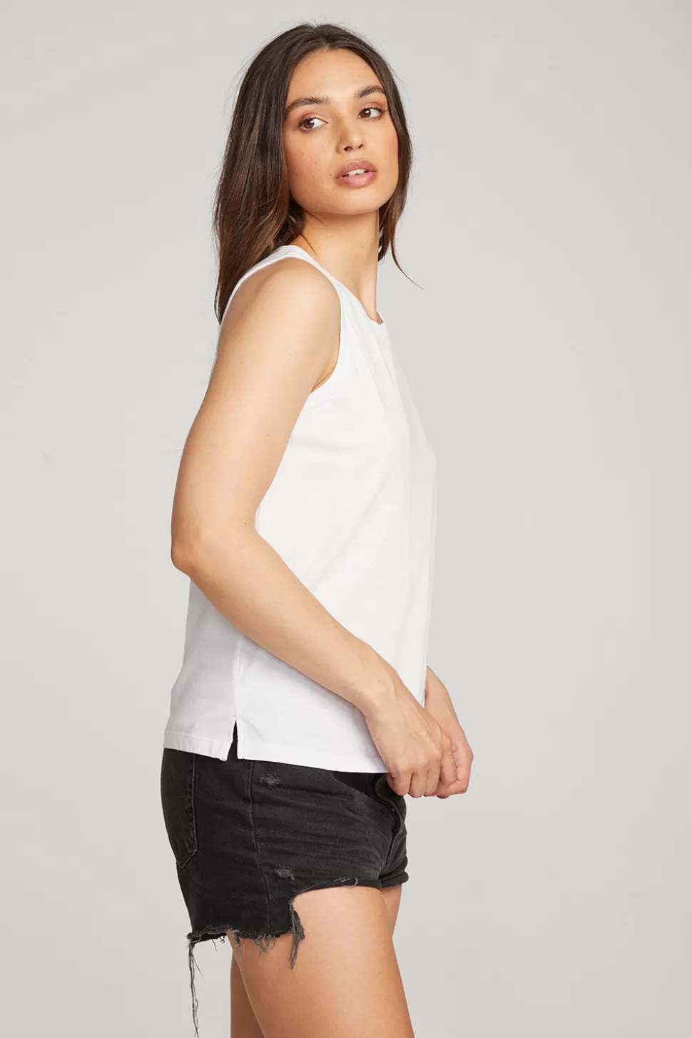 Chaser Brand Basic White Slit Tank Best Sale