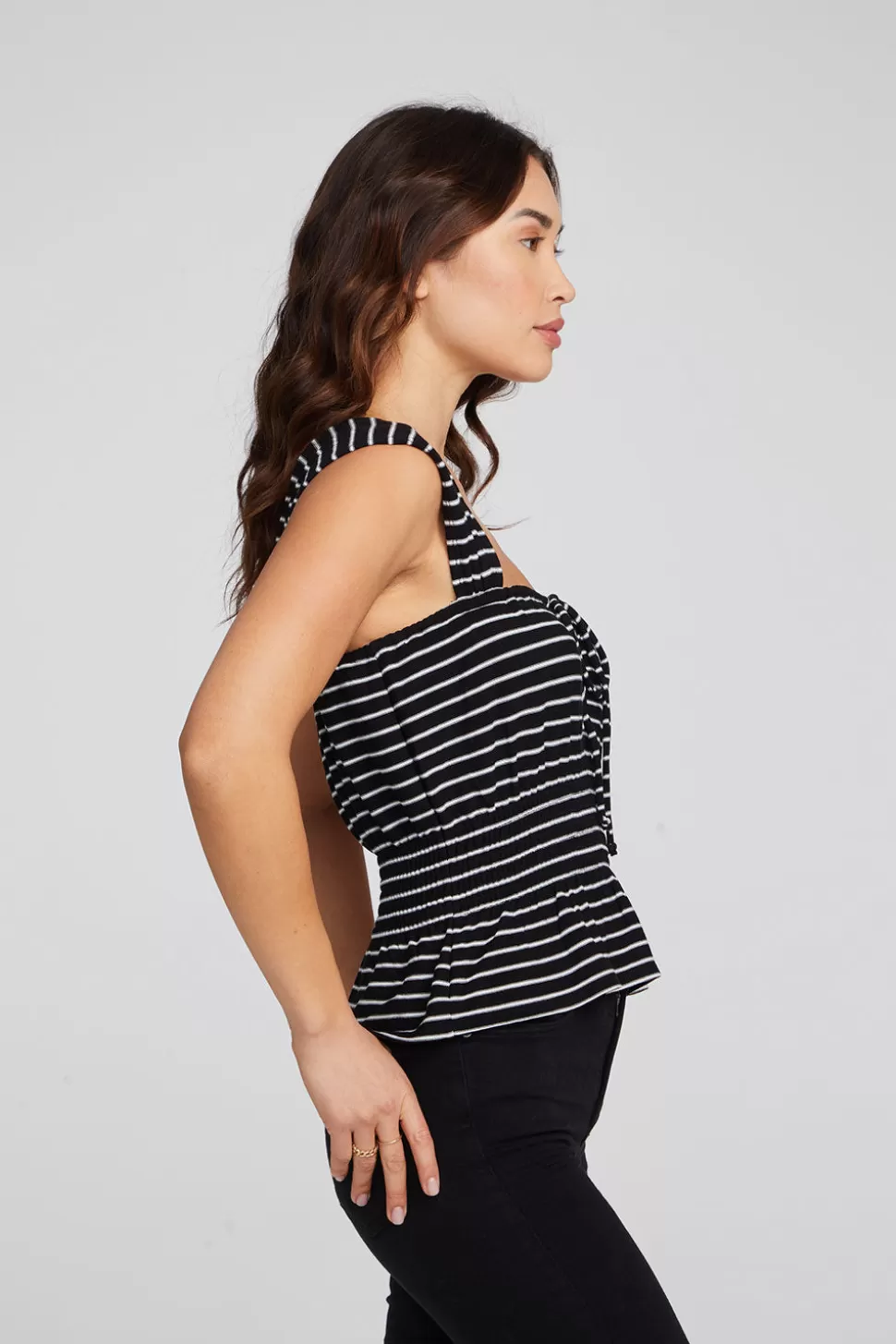 Chaser Brand Bayshore Tank Top - Black And White Stripe Discount