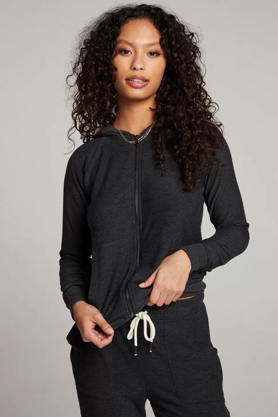 Chaser Brand Black Long Sleeve Raglan Zip Up Hoodie Online