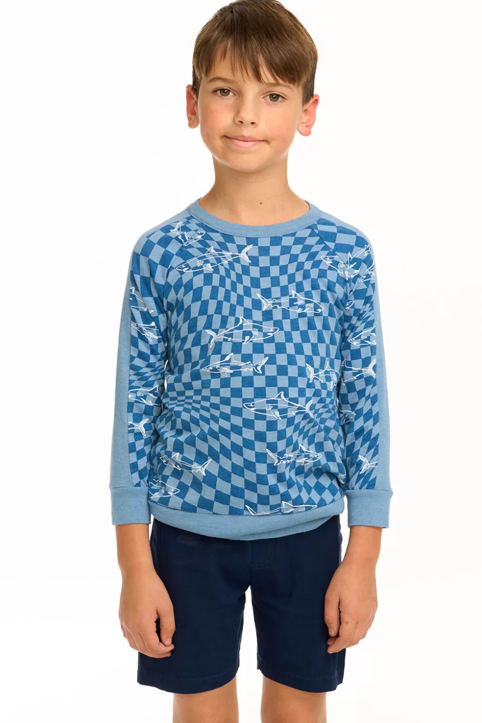 Chaser Brand Boy's Checkered Shark Raglan Pullover Online