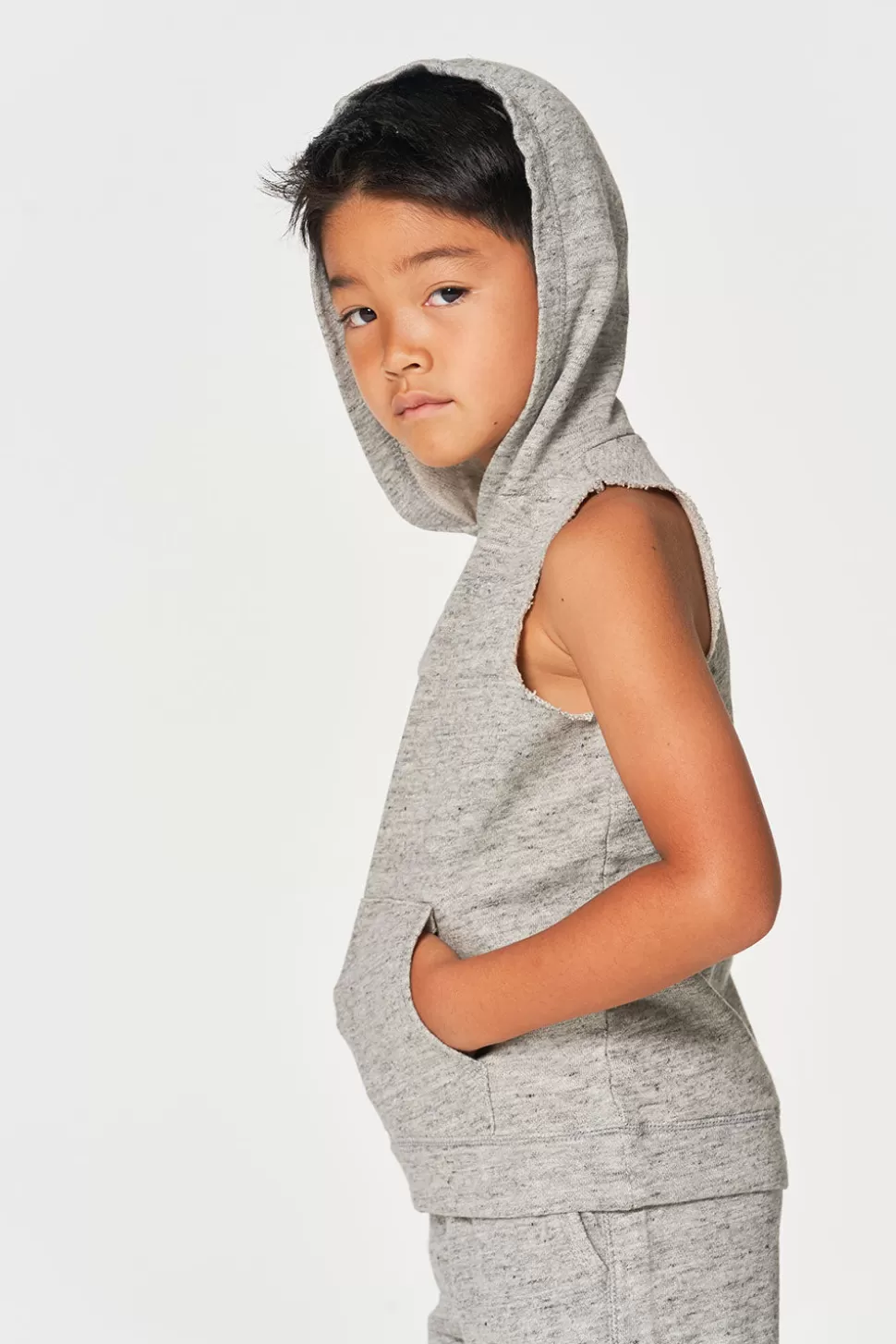 Chaser Brand Boys Linen French Terry Sleeveless Muscle Pullover Hoodie Flash Sale