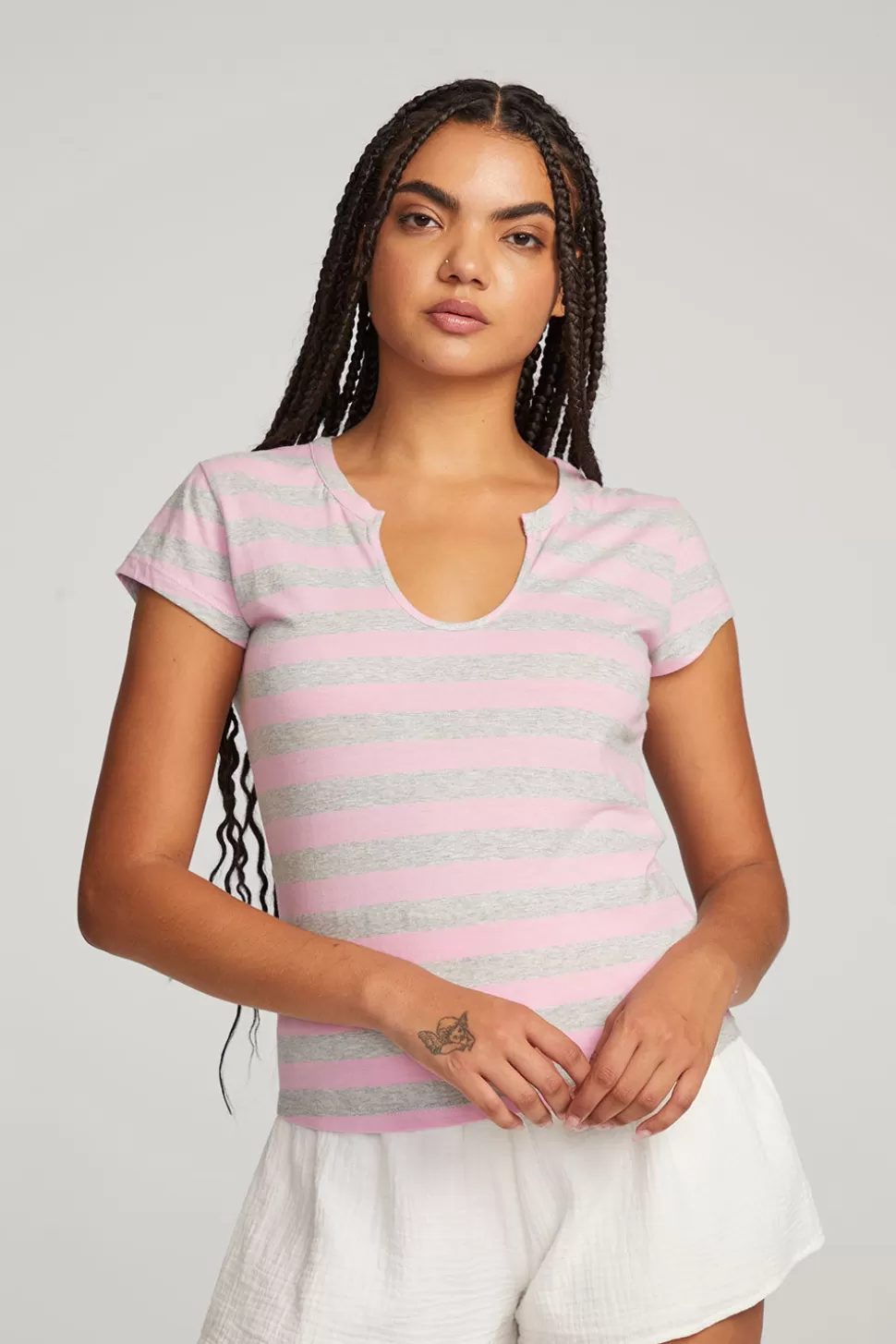 Chaser Brand Chandler Pastel Lavender Stripe Tee Sale