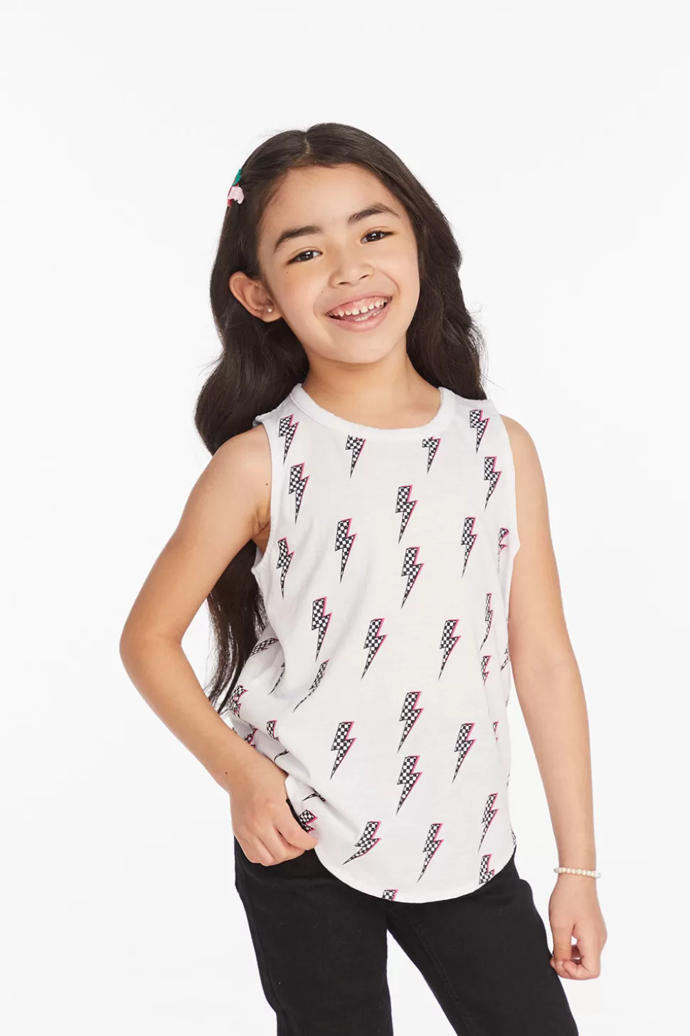 Chaser Brand Checkered Bolts Girls Muscle Shirt Outlet