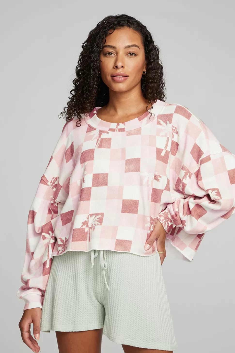 Chaser Brand Checkered Palms Print Pullover Best Sale