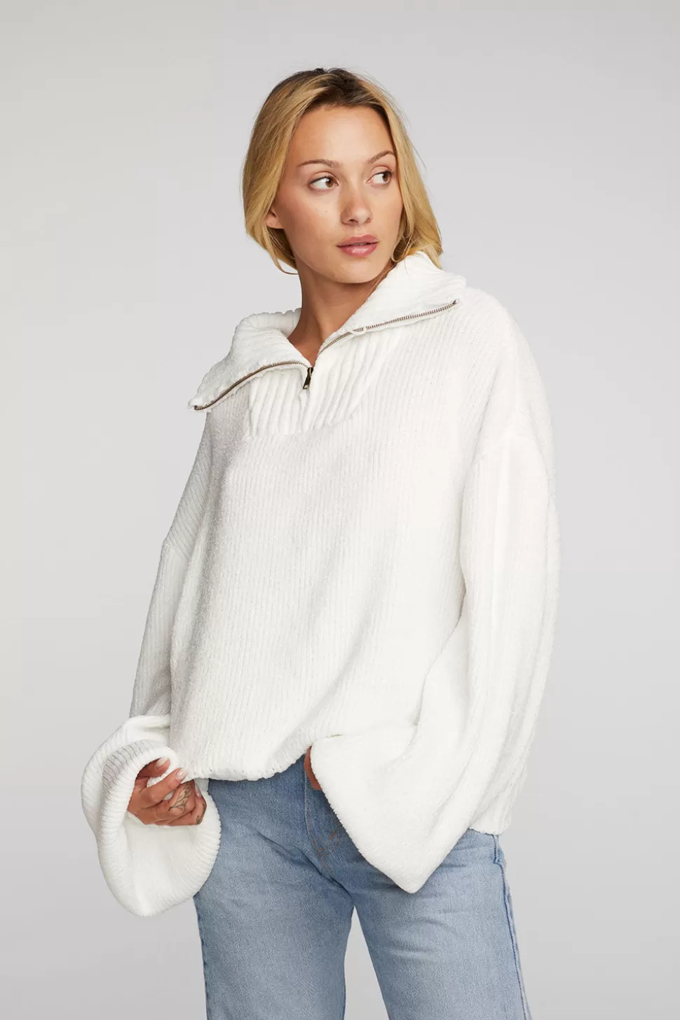 Chaser Brand Chenille Cotton Sweater Knit Half Zip Pullover Cheap