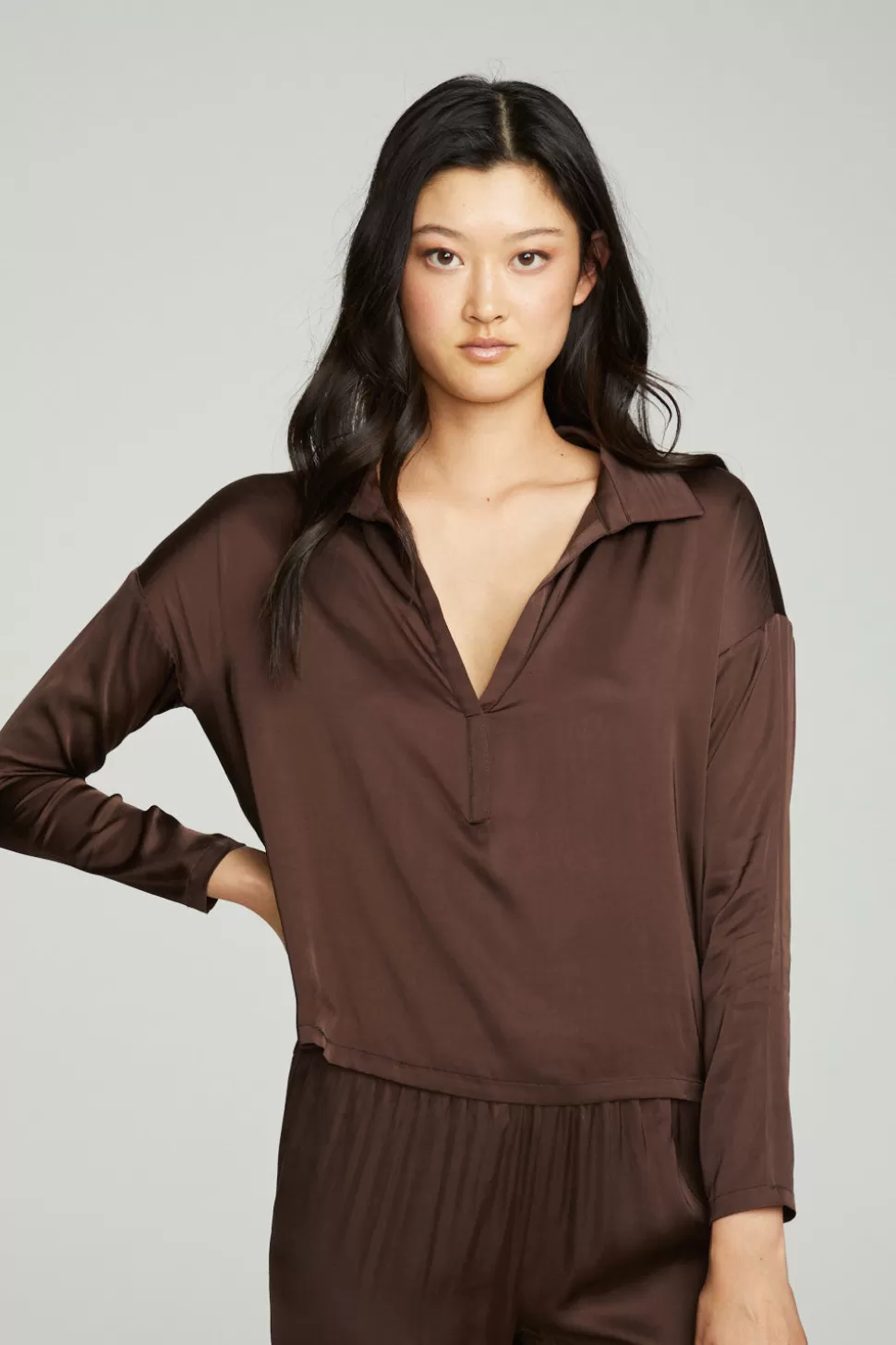 Chaser Brand Collared Half Placket Dolman Online