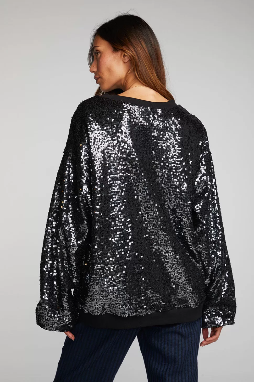 Chaser Brand Cotton Fleece Allover Sequin Crewneck Pullover Best