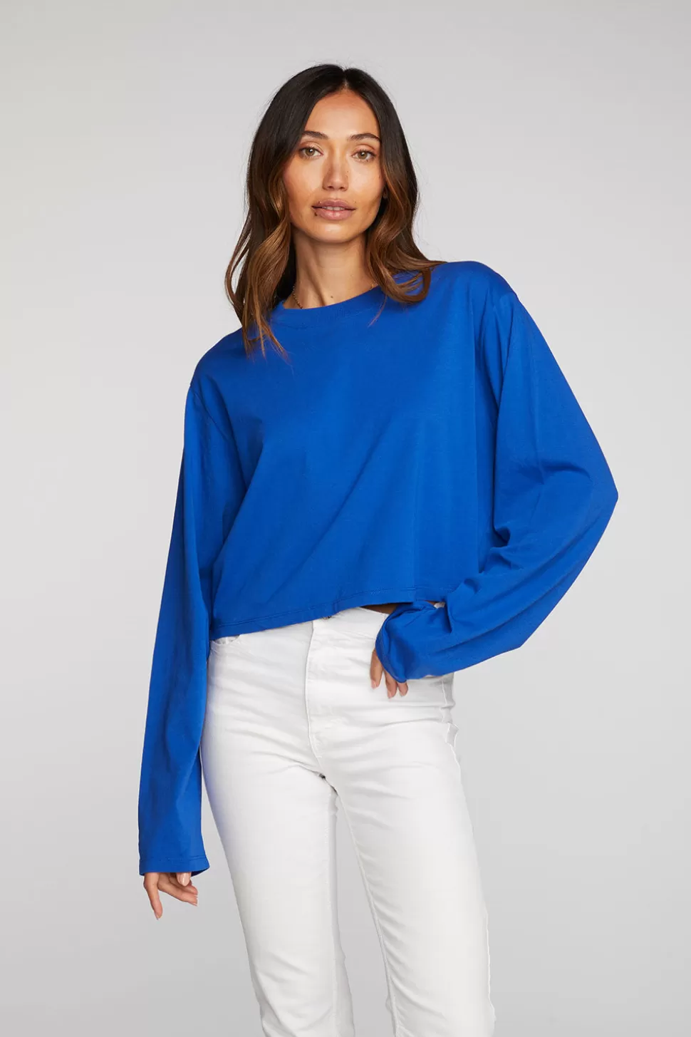 Chaser Brand Cotton Jersey Cropped Long Sleeve Tee Discount