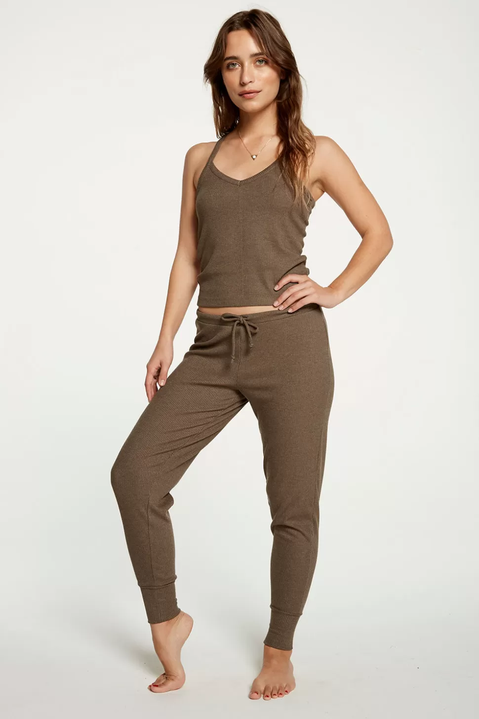 Chaser Brand Cozy Rib Cropped Double V Cami Sale