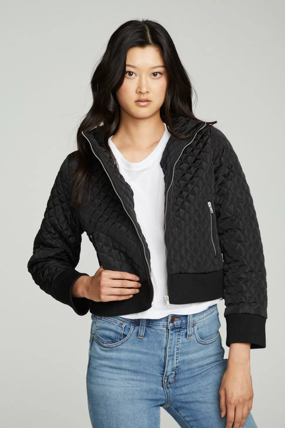 Chaser Brand Cropped Hooded Jacket With Rib Flash Sale