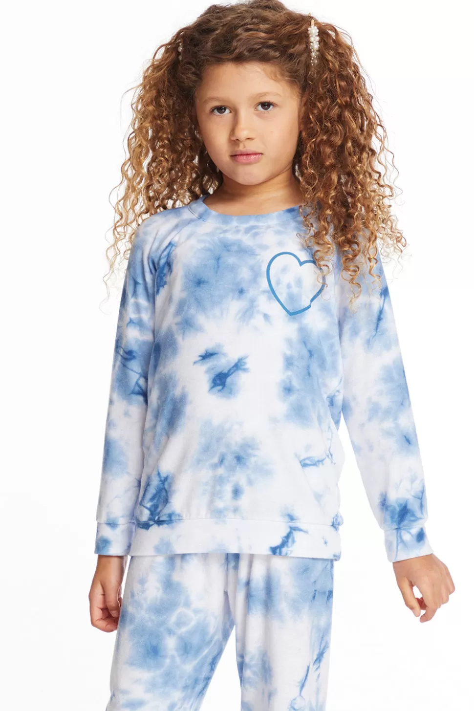 Chaser Brand Denim Tie Dye Heart Girls Cozy Knit Raglan Pullover Clearance