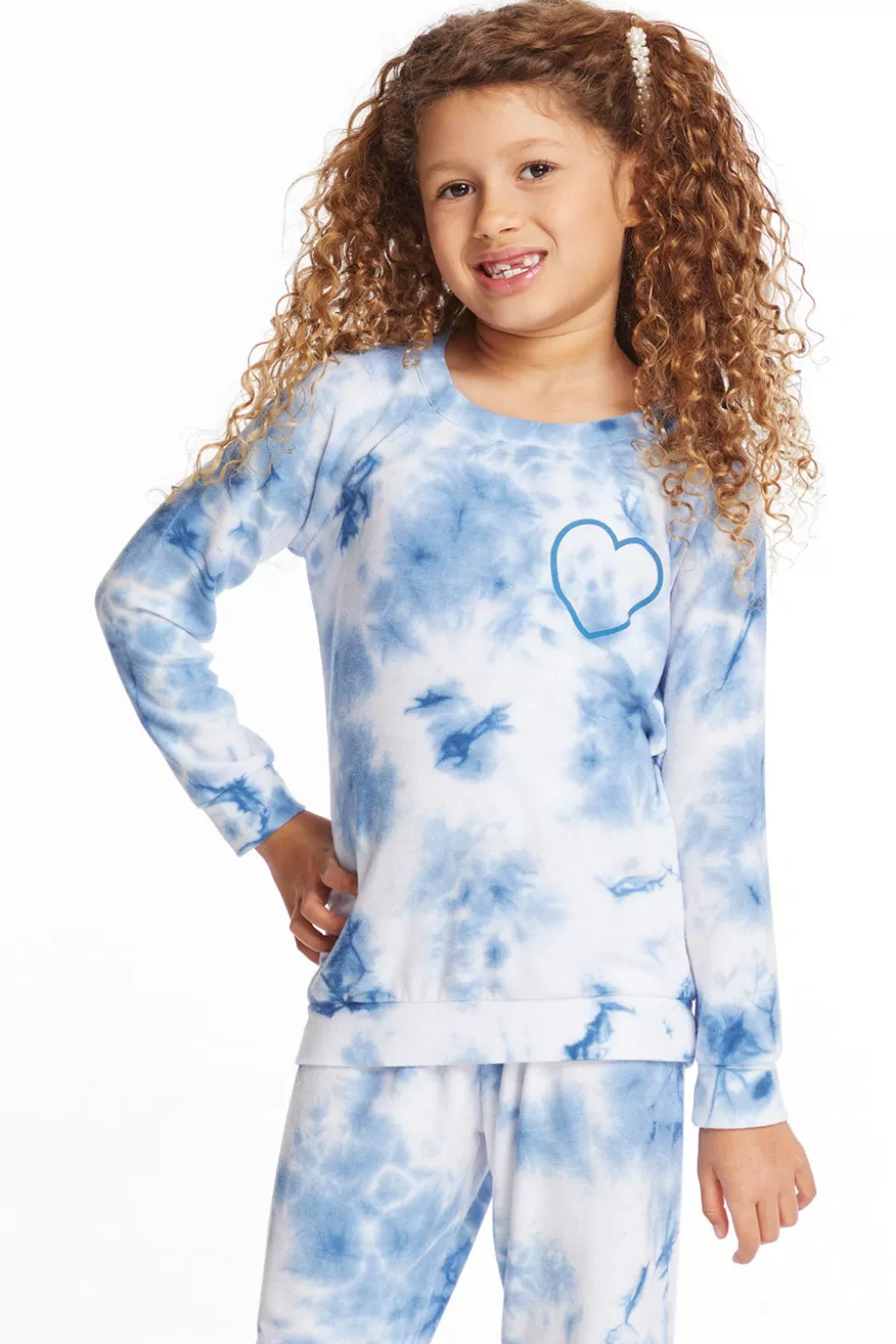 Chaser Brand Denim Tie Dye Heart Girls Cozy Knit Raglan Pullover Clearance