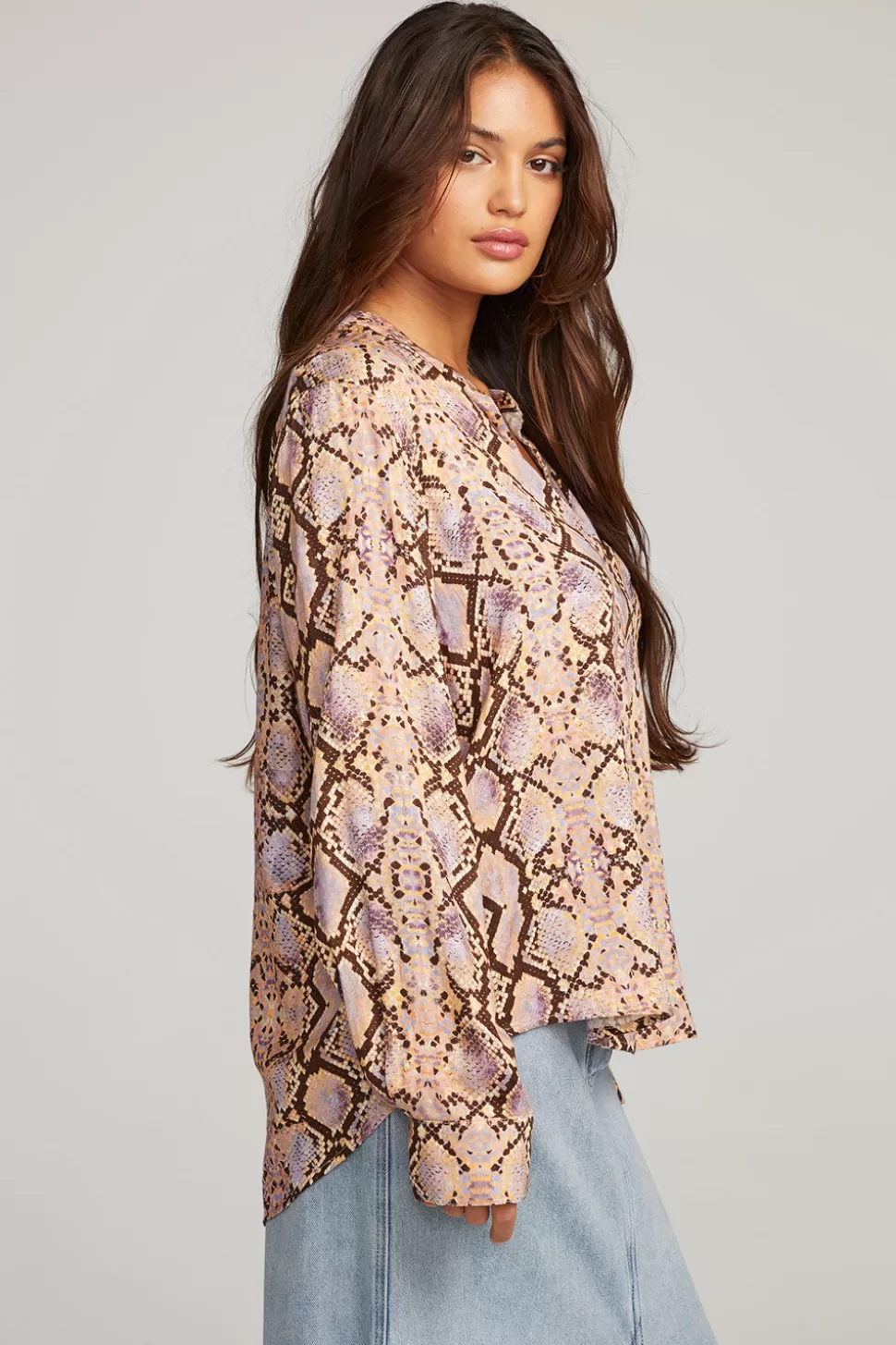 Chaser Brand Denver Python Print Blouse Flash Sale