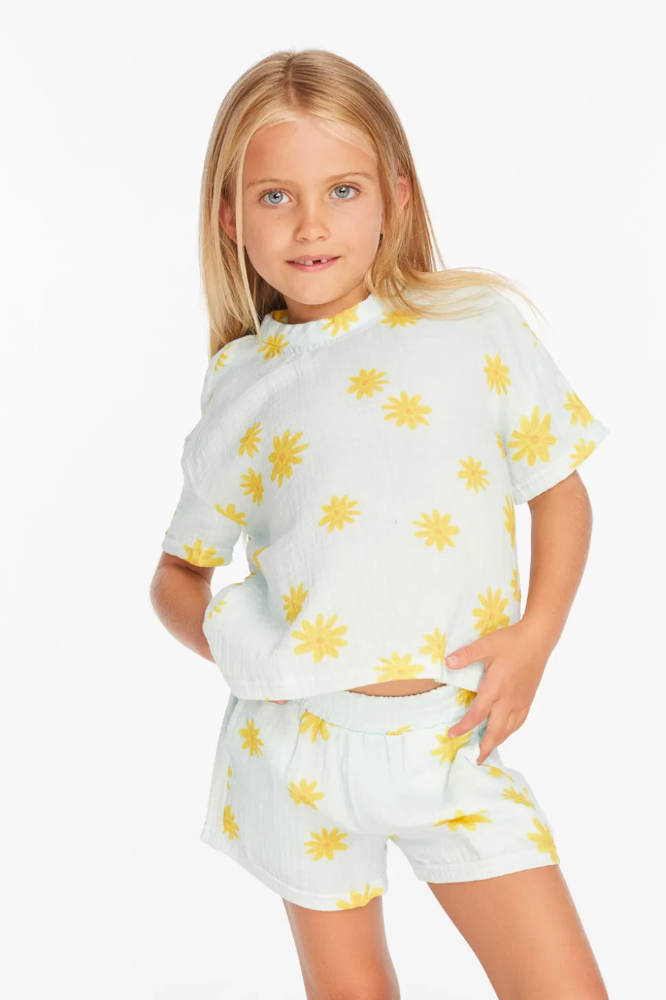 Chaser Brand Devin Powder Blue Daisy Girls Tee Clearance