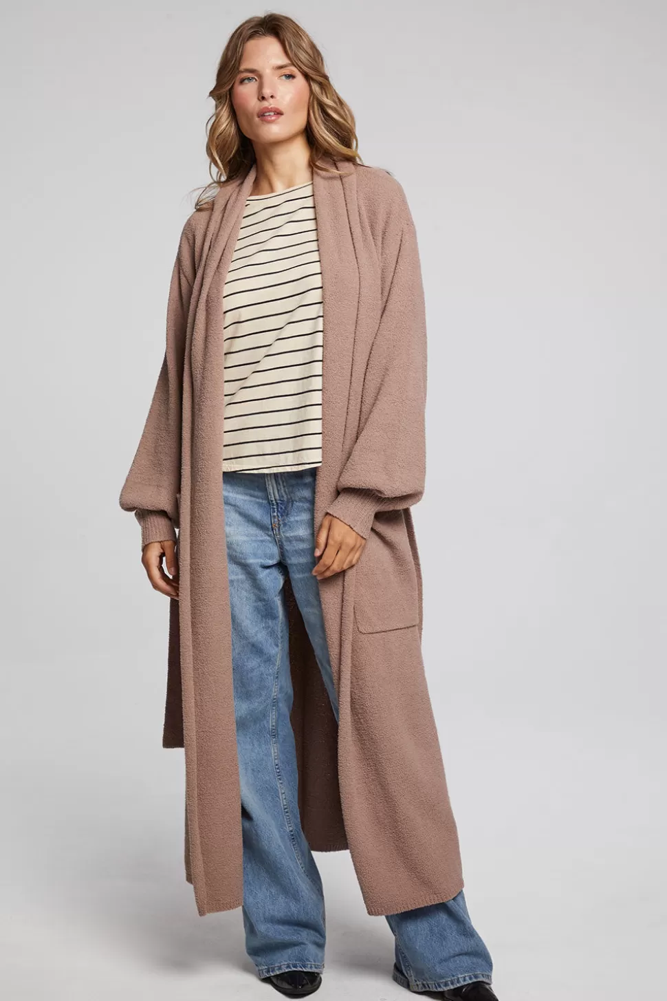 Chaser Brand Evee Warm Taupe Maxi Cardigan Flash Sale