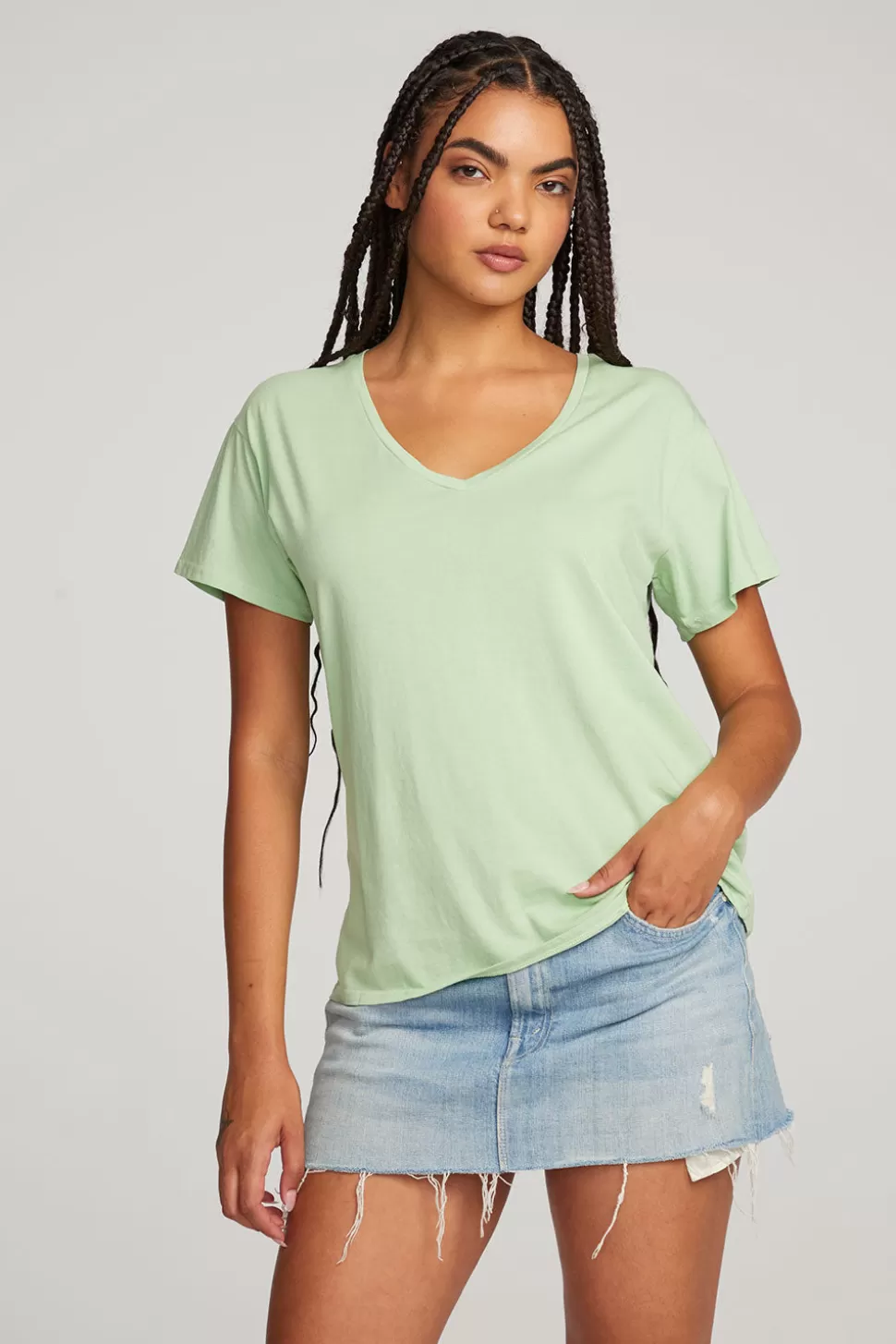 Chaser Brand Everyday Essential Quiet Green V-neck Tee Store