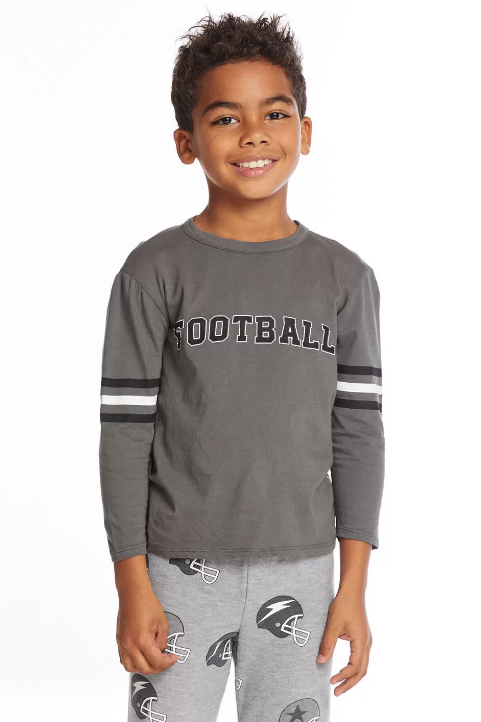 Chaser Brand Football Stripes Boys Long Sleeve Crew Neck Tee Flash Sale