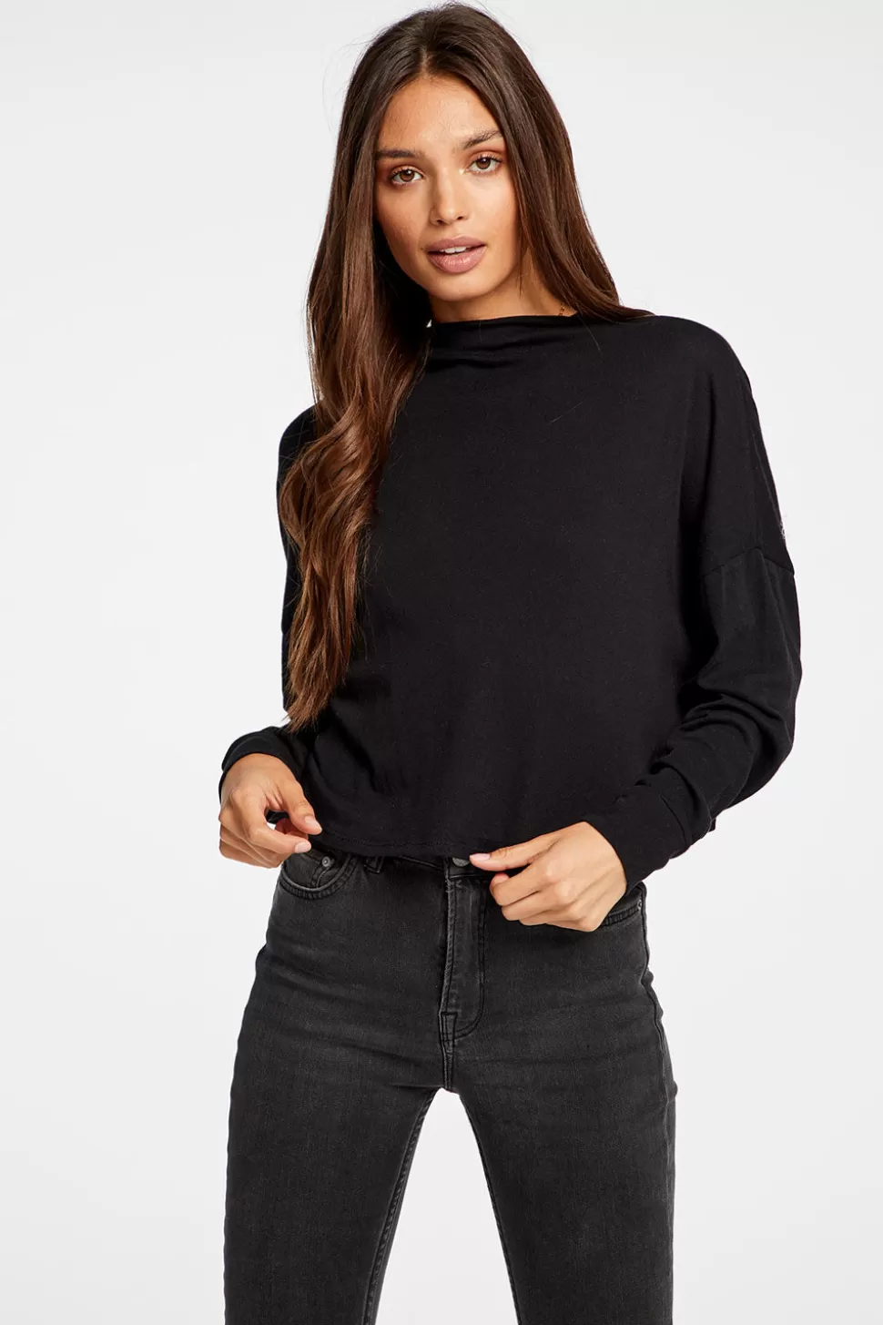 Chaser Brand Gauzy Cotton Funnel Neck Drop Shoulder Dolman Tee Outlet