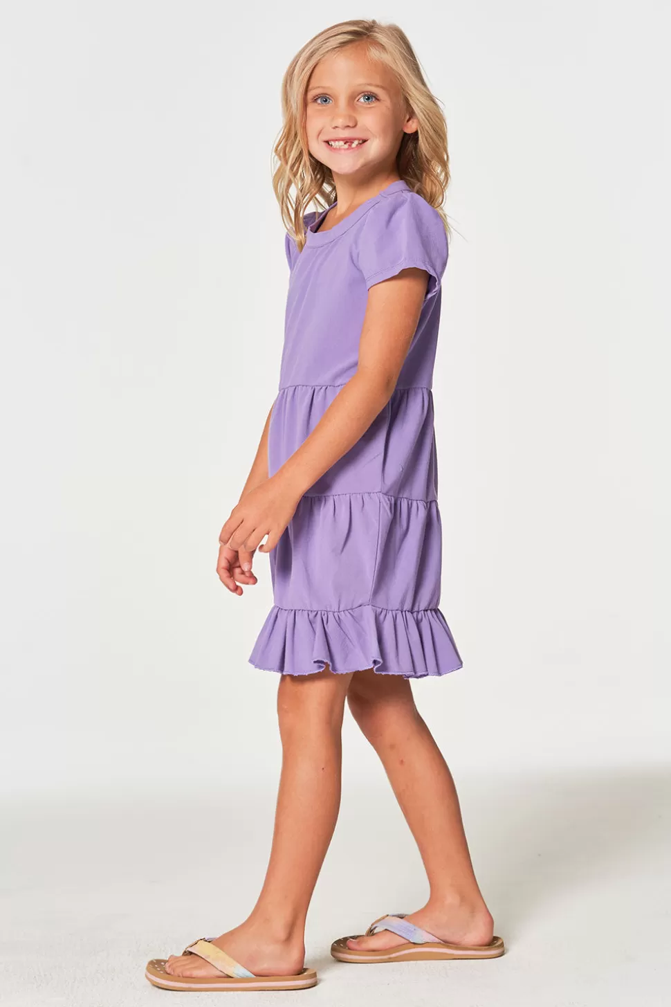 Chaser Brand Girls Coastal Cloth Puff Sleeve Tiered Dress Outlet