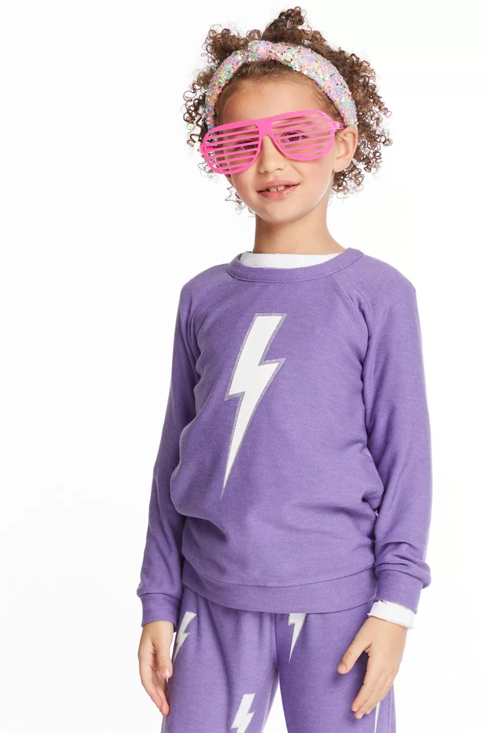 Chaser Brand Glitter Bolt Girls Raglan Pullover Flash Sale