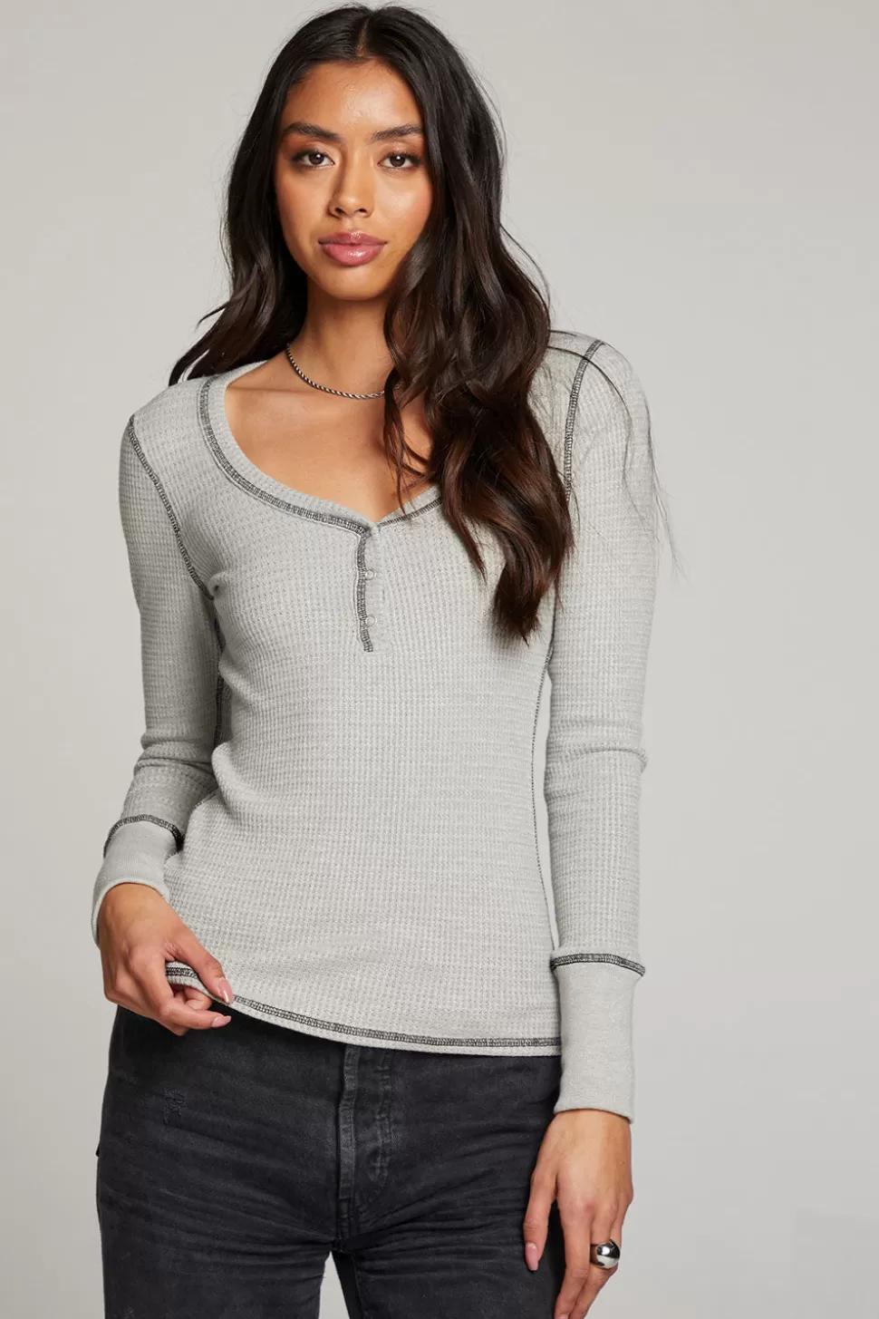 Chaser Brand Heather Grey Long Sleeve Henley Discount