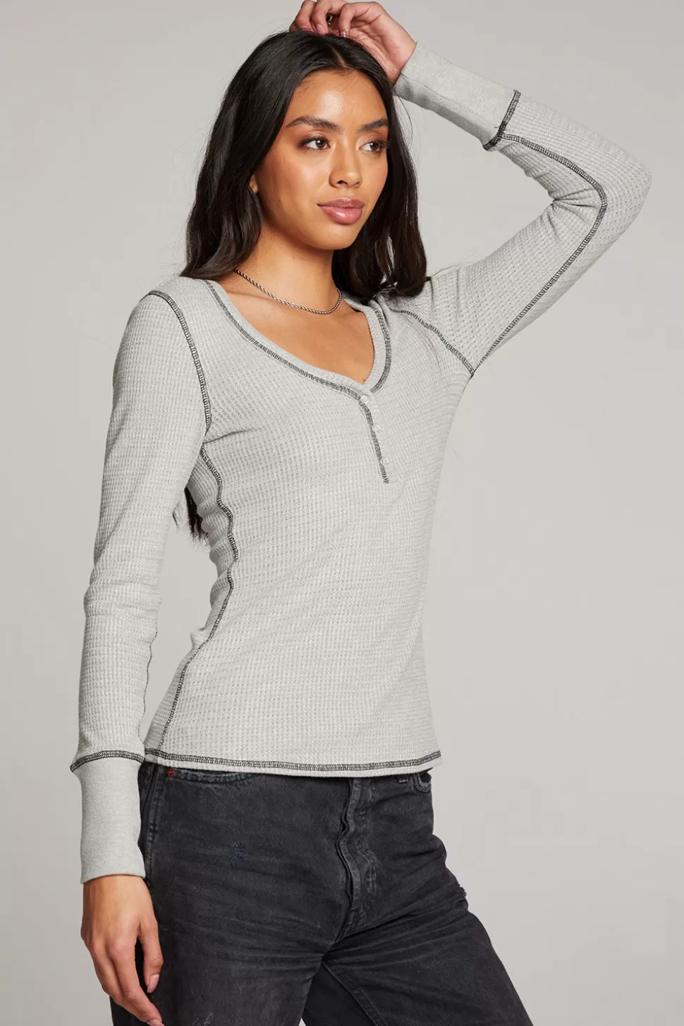 Chaser Brand Heather Grey Long Sleeve Henley Discount