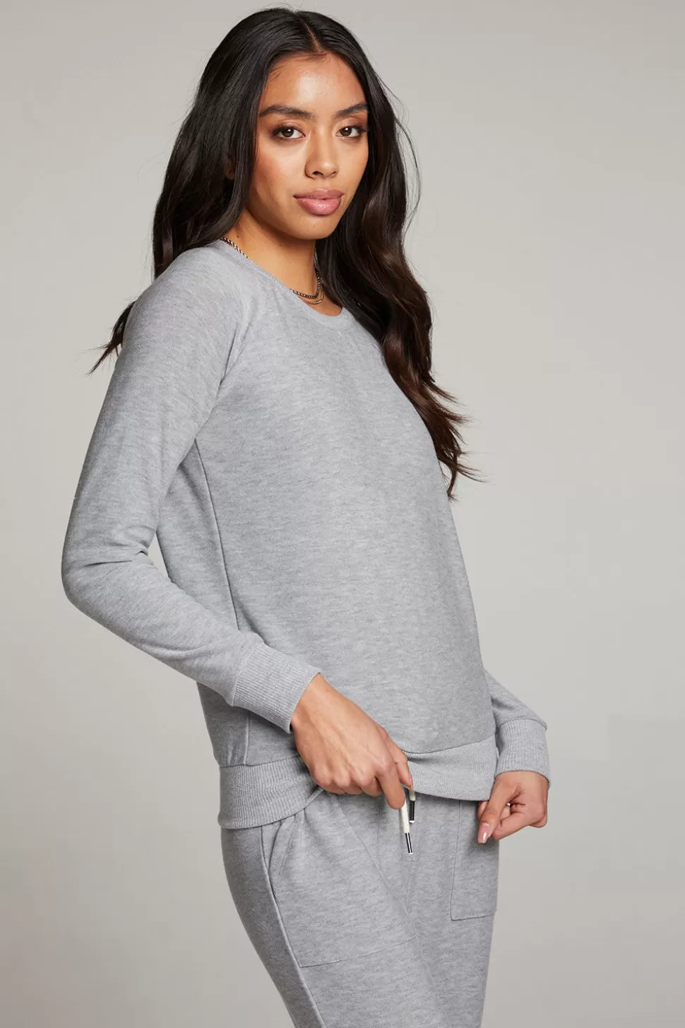 Chaser Brand Heather Grey Long Sleeve Raglan Pullover Best