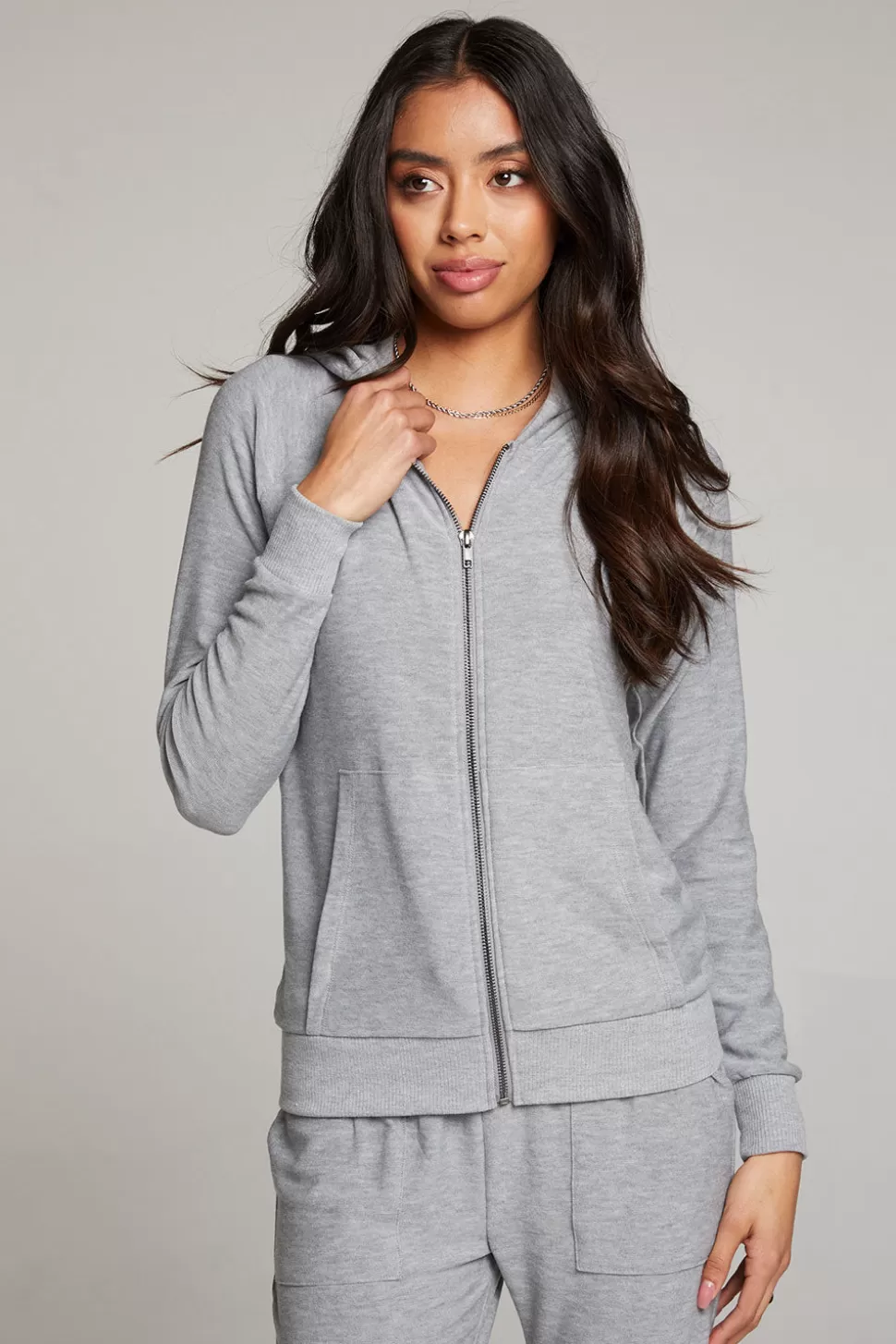 Chaser Brand Heather Grey Long Sleeve Raglan Zip Up Hoodie Best