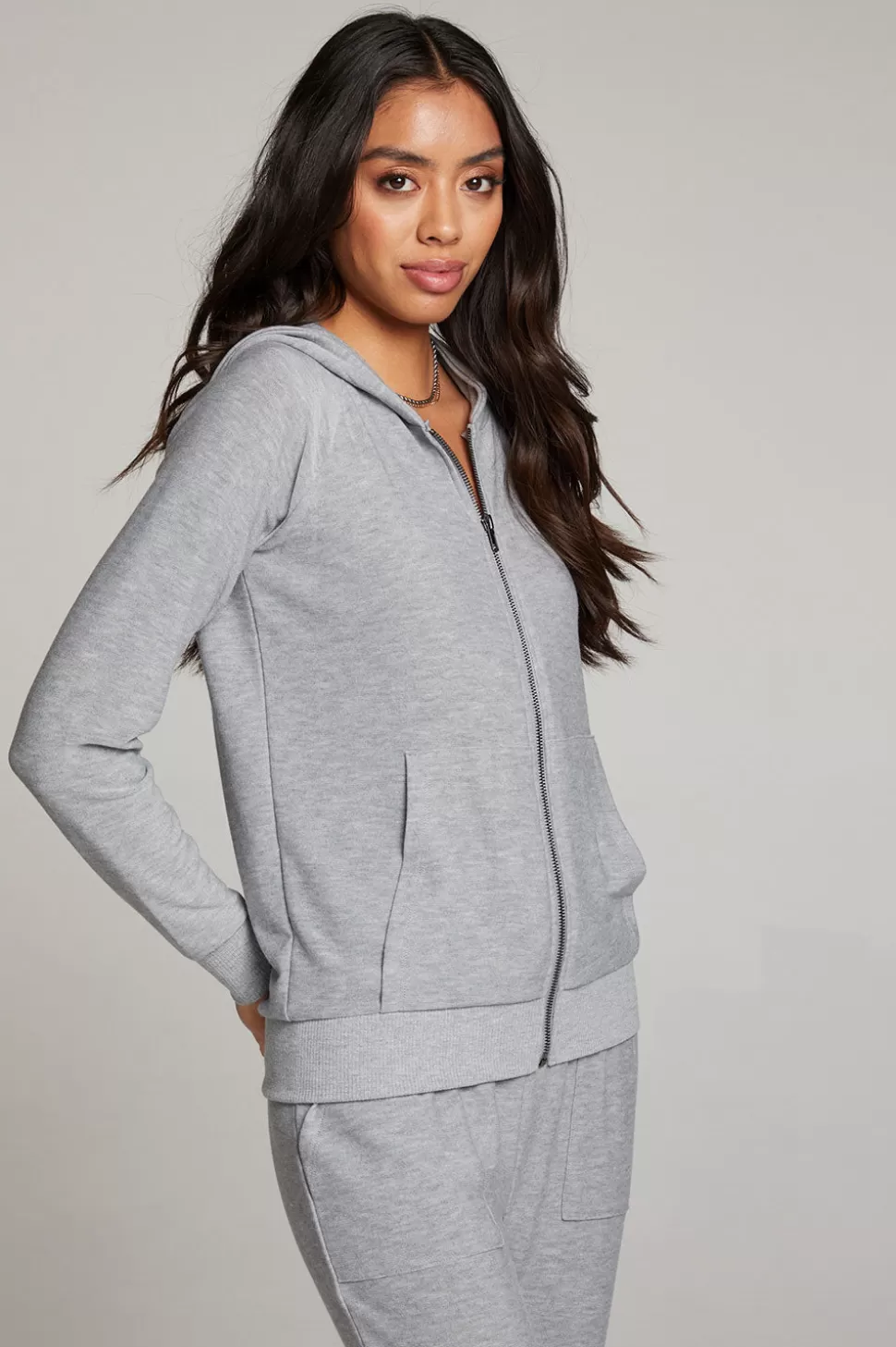 Chaser Brand Heather Grey Long Sleeve Raglan Zip Up Hoodie Best