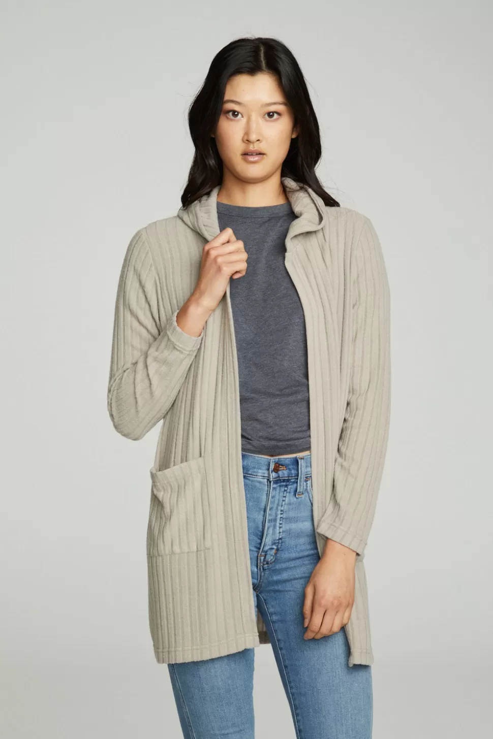 Chaser Brand Hooded Open Duster Cardigan With Pockets Clearance