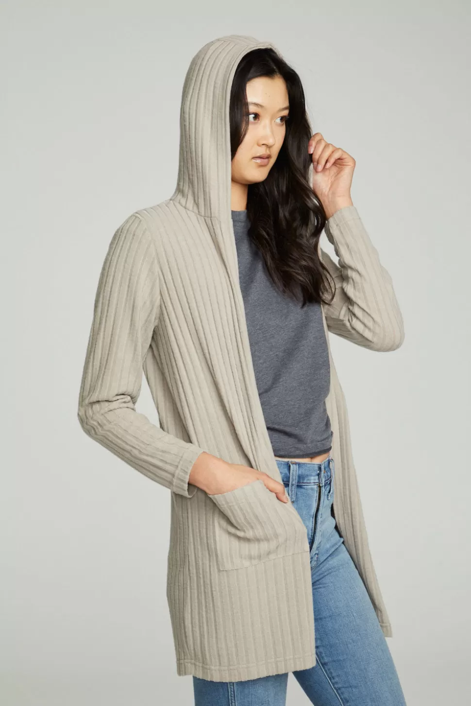 Chaser Brand Hooded Open Duster Cardigan With Pockets Clearance