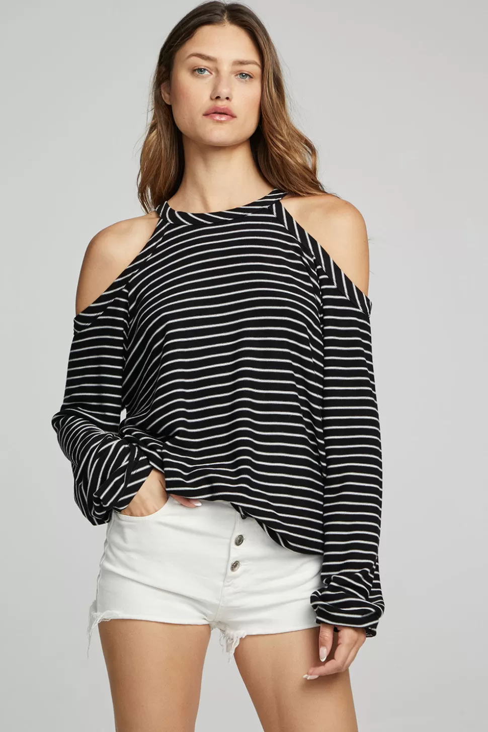 Chaser Brand Houston Pullover - Black And White Stripe Cheap