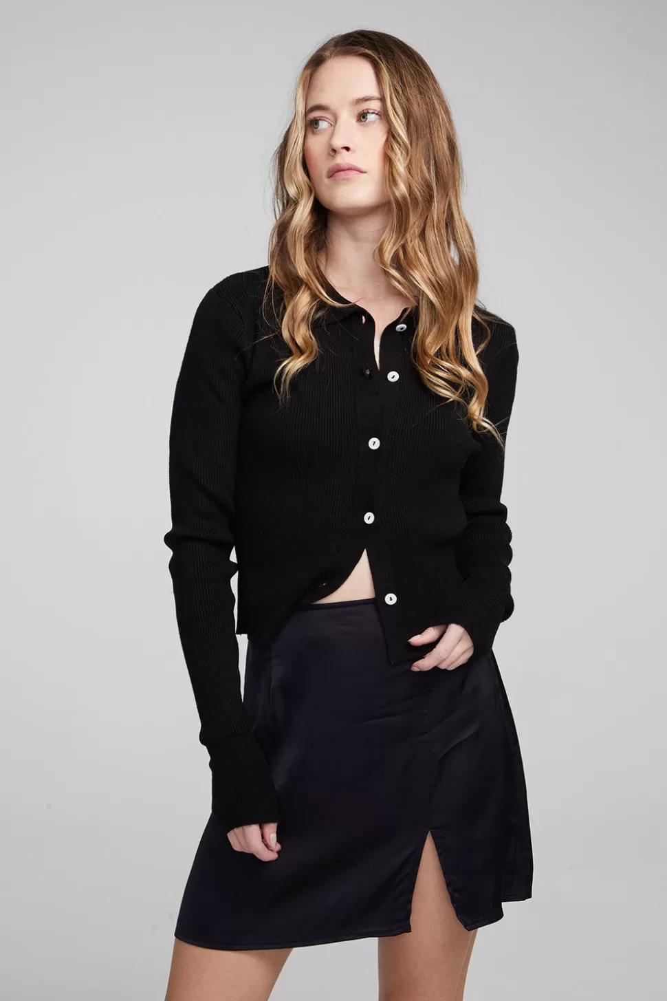 Chaser Brand Jayla Shadow Black Cardigan Flash Sale