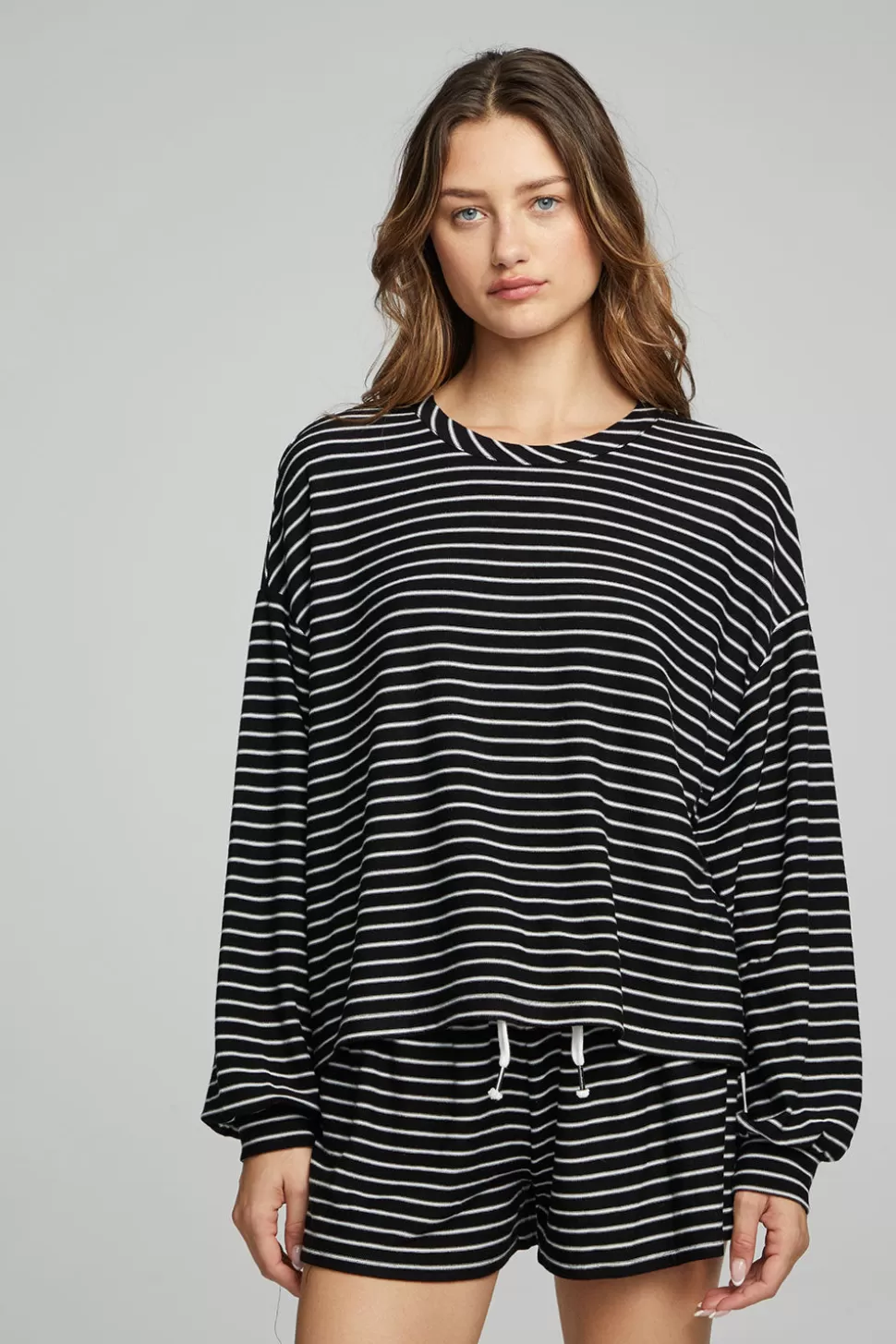 Chaser Brand Lesh Long Sleeve - Black And White Stripe Cheap