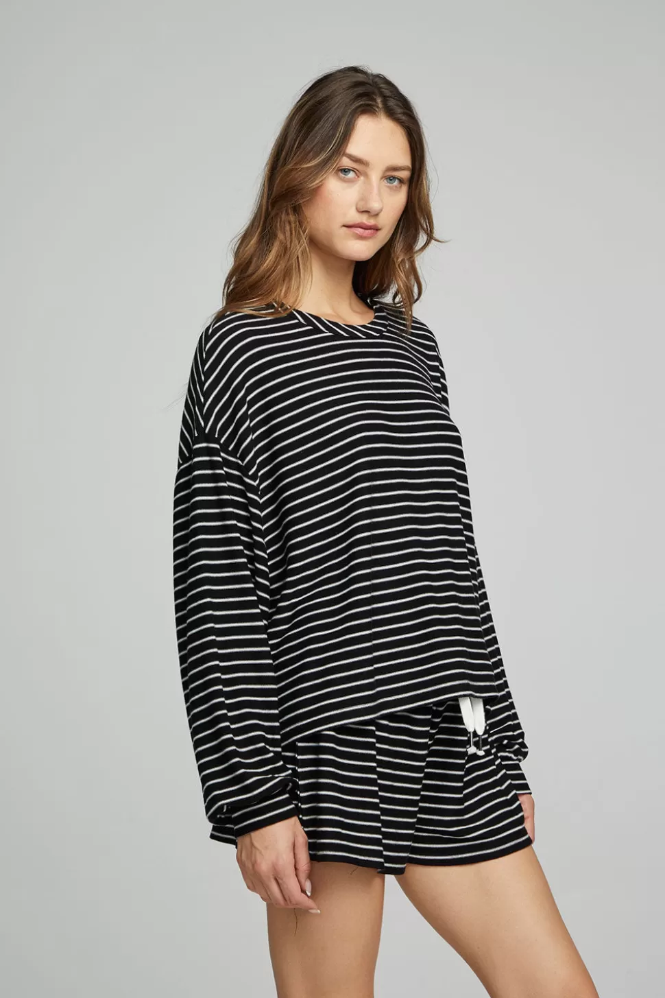 Chaser Brand Lesh Long Sleeve - Black And White Stripe Cheap