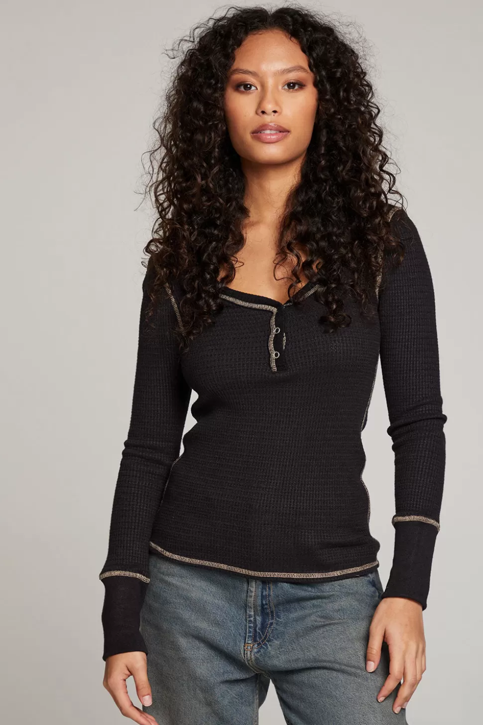 Chaser Brand Licorice Long Sleeve Henley Cheap