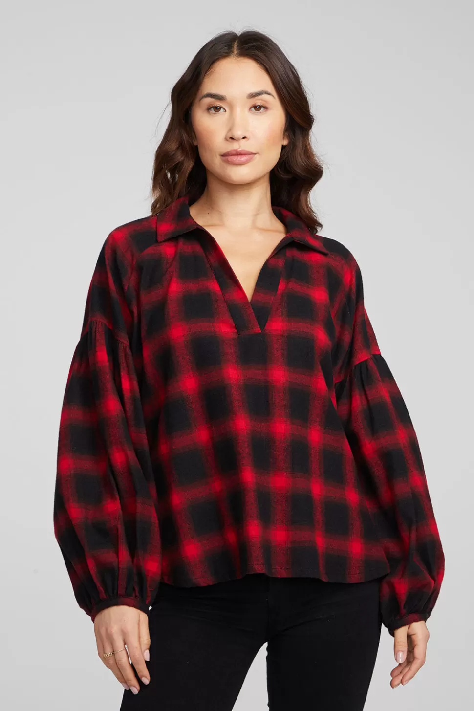 Chaser Brand Lola Sunset Plaid Blouse Cheap